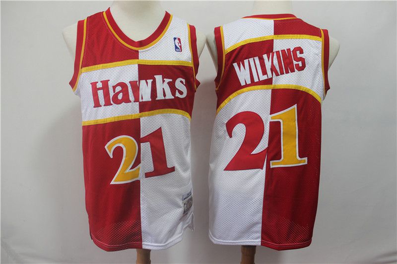 Men Atlanta Hawks 21 Wilkins red and white Throwback spliced NBA Jersey